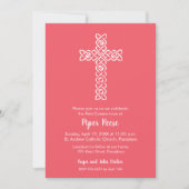 Kruis op Bright Coral Baptism, Christening Invites (Voorkant)