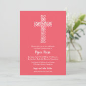 Kruis op Bright Coral Baptism, Christening Invites (Staand voorkant)
