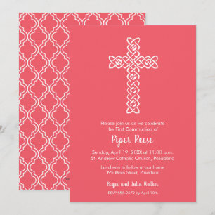 Kruis op Bright Coral Baptism, Christening Invites