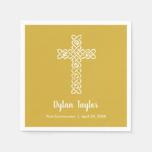 Kruis op Bright Gold communie doop doopsel Servet (Voorkant)