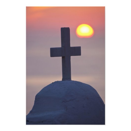 Kruis op de top van de kerk bij zonsondergang, Myk Foto Afdruk (Voorkant)