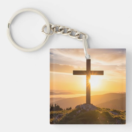 Kruis op een heuvel sleutelhanger (voorkant)