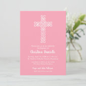 Kruis op Flamingo Pink Baptism, Christening Invite (Staand voorkant)