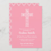 Kruis op Flamingo Pink Baptism, Christening Invite (Voorkant / Achterkant)