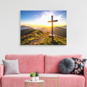 Kruis op heuvel canvas afdruk (Insitu (Woonkamer))