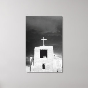 Kruis op oudste kerk, San Miguel, Santa Fe, Canvas Afdruk