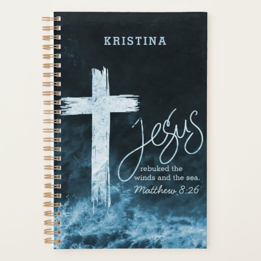 Kruis op Raging Water Bijbelvers Gepersonaliseerd Planner (Voorkant)