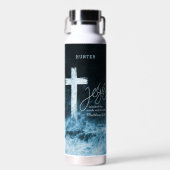 Kruis op Raging Zee Bijbelvers Gepersonaliseerd Waterfles (Voorkant)