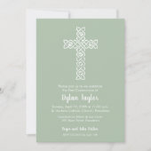 Kruis op Sage Green Baptism, Christening Invites (Voorkant)
