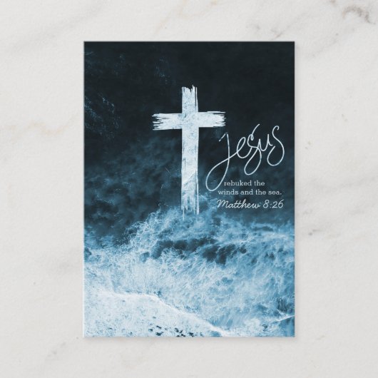 Kruis op Water Donkerblauw Bladwijzer Bijbeltekst Advieskaart (Voorkant)