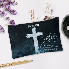 Kruis op Water Donkerblauwe Schrift Gepersonalisee Etui
