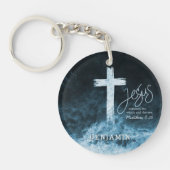 Kruis op Water Donkerblauwe Schrift Gepersonalisee Sleutelhanger (Voorkant)