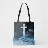 Kruis op Water Donkerblauwe Schrift Gepersonalisee Tote Bag (Voorkant)