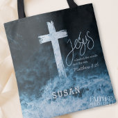 Kruis op Water Donkerblauwe Schrift Gepersonalisee Tote Bag