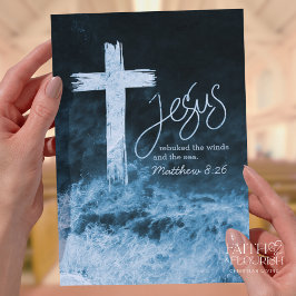 Kruis op Water Donkerblauwe Schrift Kerk Bulletin