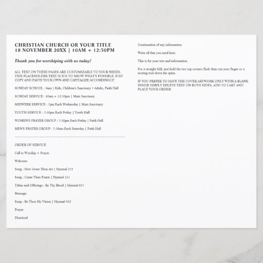 Kruis op Water Donkerblauwe Schrift Kerk Bulletin (Achterkant)