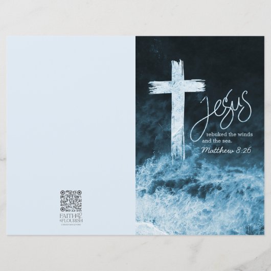 Kruis op Water Donkerblauwe Schrift Kerk Bulletin (Voorkant)