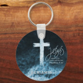 Kruis op Water Schrift Donkerblauw Gepersonaliseer Sleutelhanger (Voorkant)
