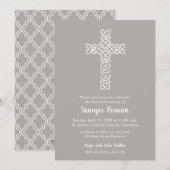 Kruis over Grijze Eerste Communicatie Uitnodiginge (Voorkant / Achterkant)