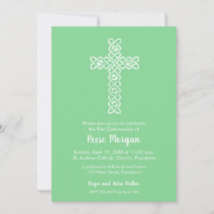 Kruis over Mint Green Baptism, Christening Invites