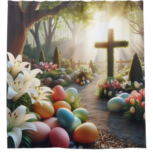 Kruis/Paasei/Lilly Douchegordijn (Voorkant)