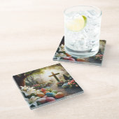 Kruis/Paasei/Lilly Glazen Onderzetter (Schuin)