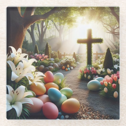 Kruis/Paasei/Lilly Glazen Onderzetter (Voorkant)