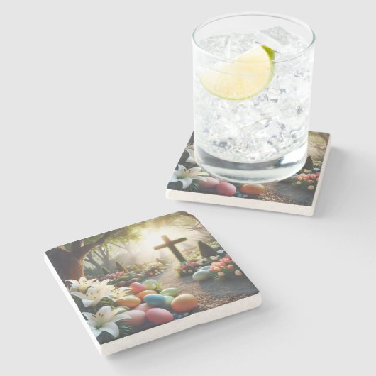 Kruis/Paasei/Lilly Stenen Onderzetter (Zijkant)