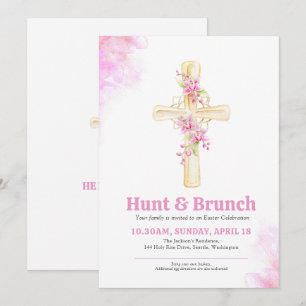 Kruis Paashunt en brunch Roze bloem orchidee Kaart