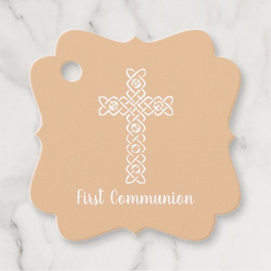 Kruis | Perzik Communie Doop Bedankjes Labels (Voorkant)