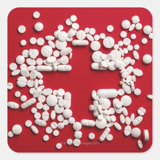 Kruis pillen vierkante sticker (Voorkant)
