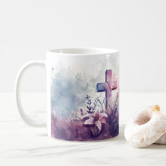 Kruis. Proef en zie dat de Heer goed is. Koffiemok (Met donut)