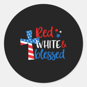 Kruis Rood Wit & versterker; Gezegend 4 juli Manne Ronde Sticker