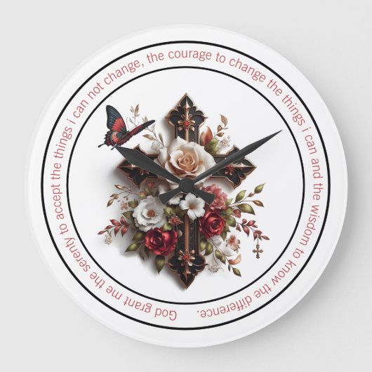Kruis, Rozen, Vlinder en Sereniteitsgebed Grote Klok (Voorkant)