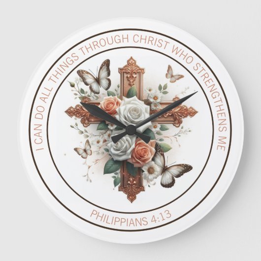 Kruis, Rozen, Vlinders en Bijbelvers Grote Klok (Voorkant)