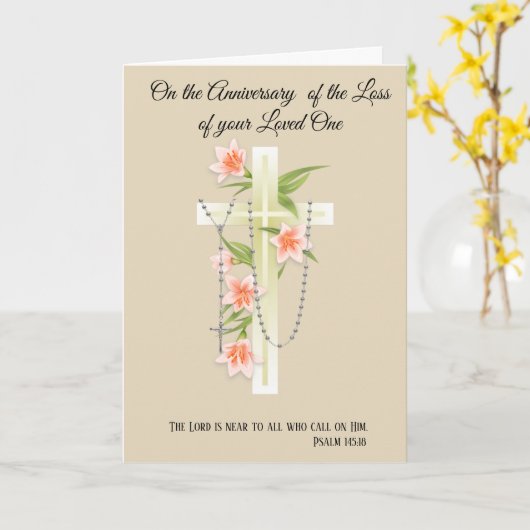 Kruis Rozenkrans Bloem Jubileum van de Dood Gelief Kaart (Gele Bloem)