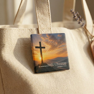 Kruis Schriftuur bij zonsopgang Christelijk Vierkante Button 5,1 Cm