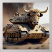 Kruis tussen een tank en een Texas Longhorn Steer Poster (Voorkant)