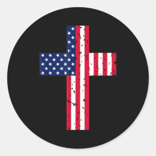 Kruis Usa Vlag Christelijk Religieus Amerika Geloo Ronde Sticker