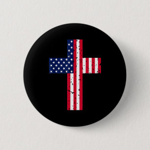Kruis Usa Vlag Christelijk Religieus Us Amerika Ge Ronde Button 5,7 Cm