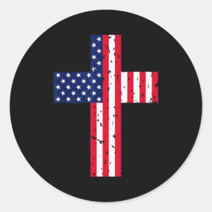 Kruis Usa Vlag Christelijk Religieus Us Amerika Ge Ronde Sticker