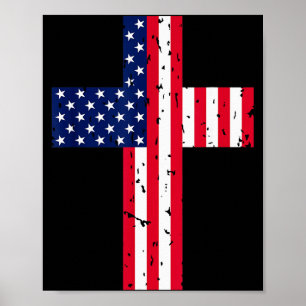 Kruis Usa Vlag Christelijk Religieus Vs Amerika Ge Poster