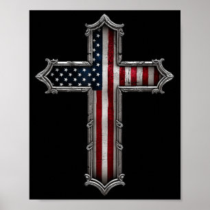 Kruis Usa Vlag Christelijk Religieus Vs Amerika Ge Poster