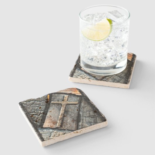 Kruis van bescherming stenen onderzetter (Zijkant)