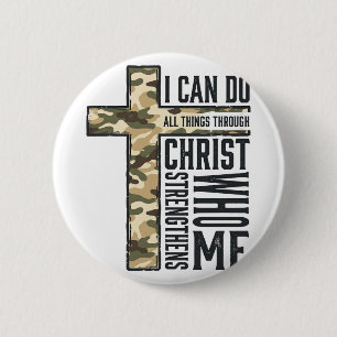 Kruis van geloof Ik kan alle dingen christelijk sh Ronde Button 5,7 Cm