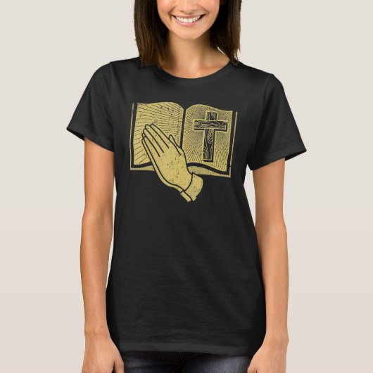 kruis van Jezus Open Bijbel en het bidden van han T-shirt (Voorkant)