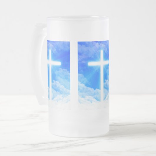 Kruis van Licht Jezus Christus  Christelijk Matglas Bierpul (Voorkant links)