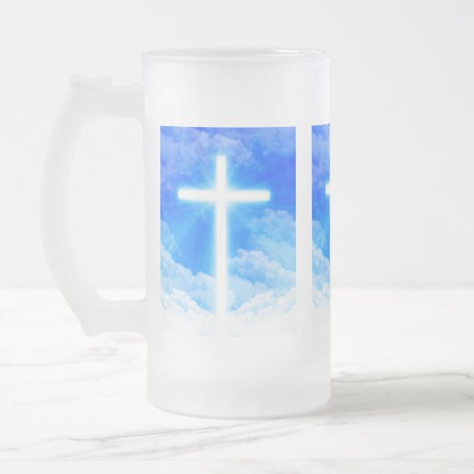 Kruis van Licht Jezus Christus  Christelijk Matglas Bierpul (Links)