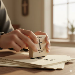 Kruis van oud hout 'Hij Is Opgestaan' bloemig kerk Rubberstempel