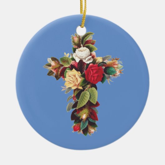 Kruis van Rozen Keramisch Ornament (Voorkant)